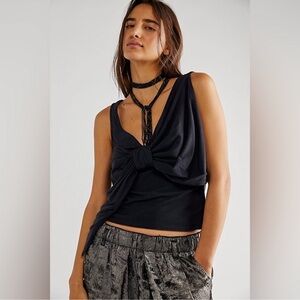 New Women’s Free People Black Oversized Bow Tied Up Midi Top In Black